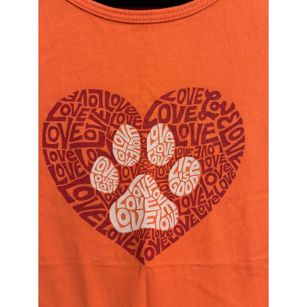 Life Is Good Womens Crusher Tank Top Orange Paw Print Heart Love Graphic Medium - Picture 2 of 7